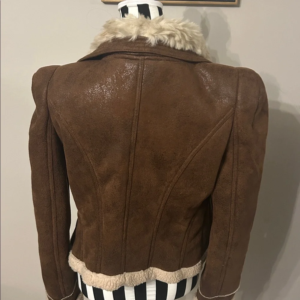 Sold 🤎Rare Y2K BEBE Brown Bomber Jacket with Cream faux shearling fur - Picture 5 of 6